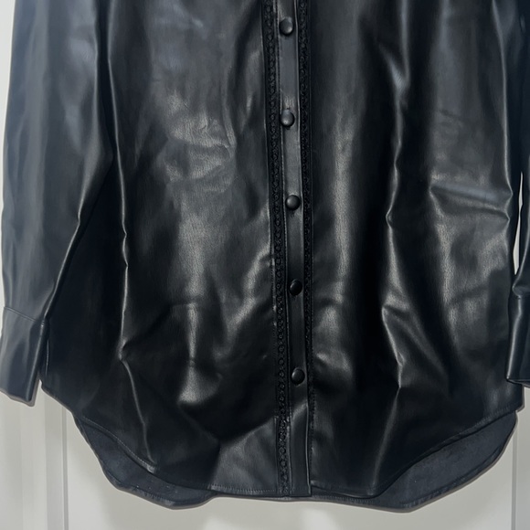 Women Zara Faux Leather Overshirt With Lace Inserts Size XS - Picture 14 of 16